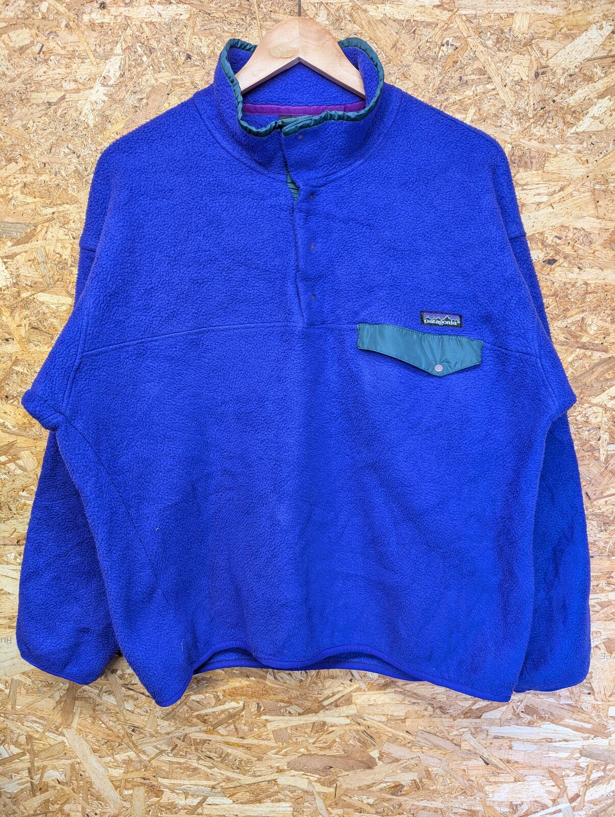 Vintage 90s Patagonia Fleece Large Men Synchilla Snap-T 1/4 Button Blue Purple
