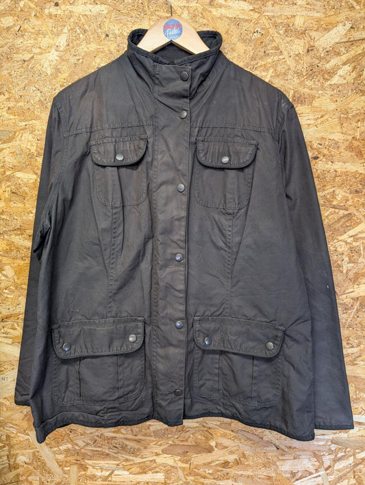 Barbour Utility Jacket Size 20 Women Wax Coat Black Lined Waterproof Pockets