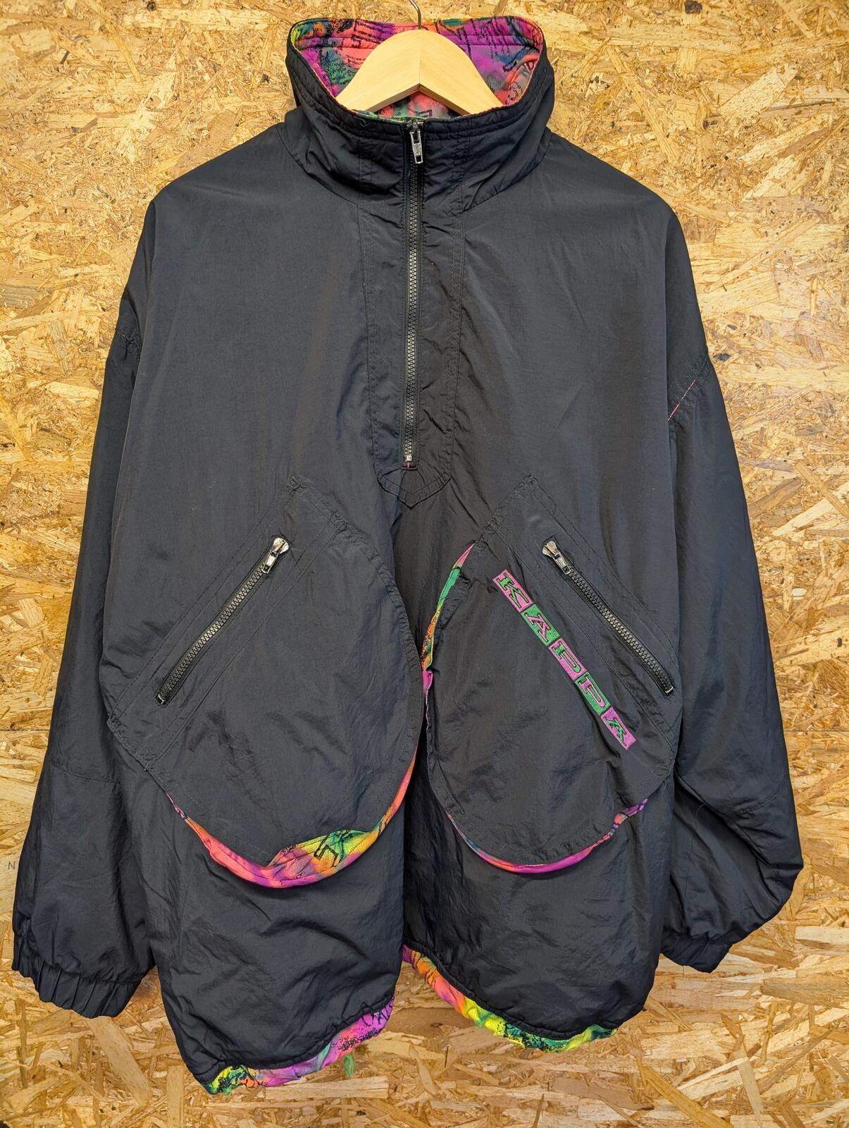 Vintage Kappa Smock Jacket XL Men Black Pink 90s Shell Made Italy Rave 1/4 Zip