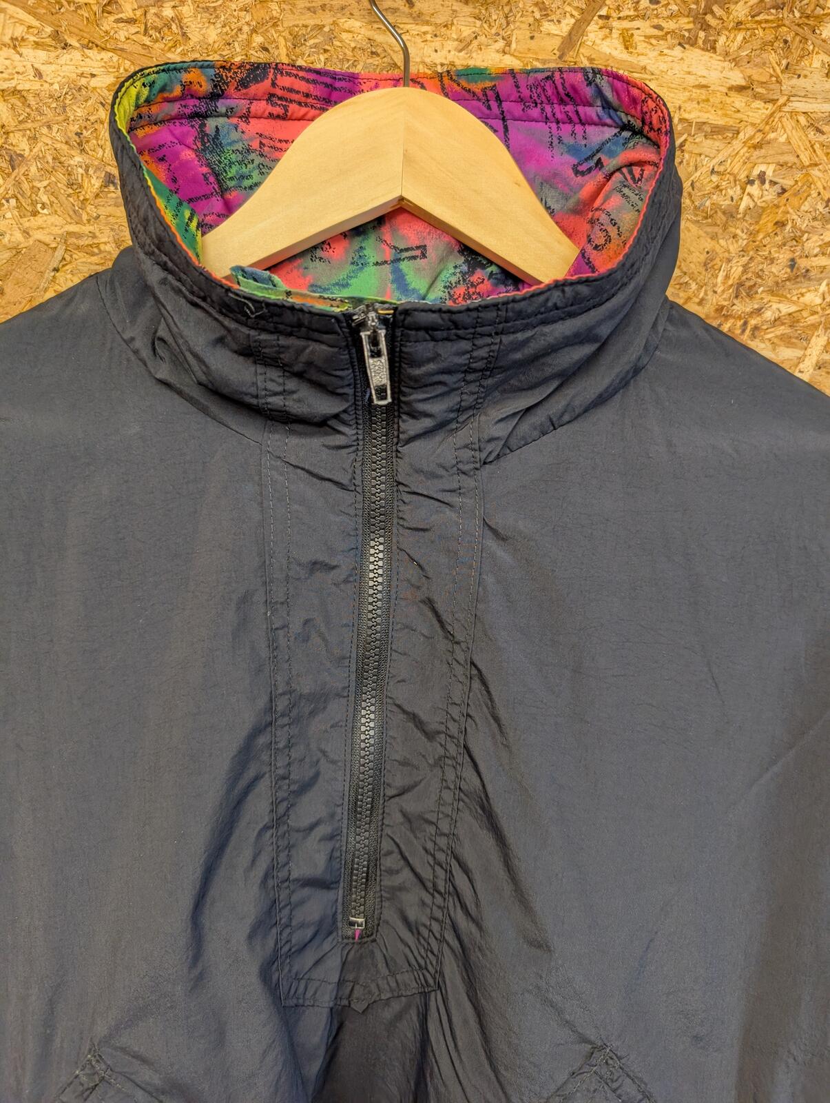 Vintage Kappa Smock Jacket XL Men Black Pink 90s Shell Made Italy Rave 1/4 Zip