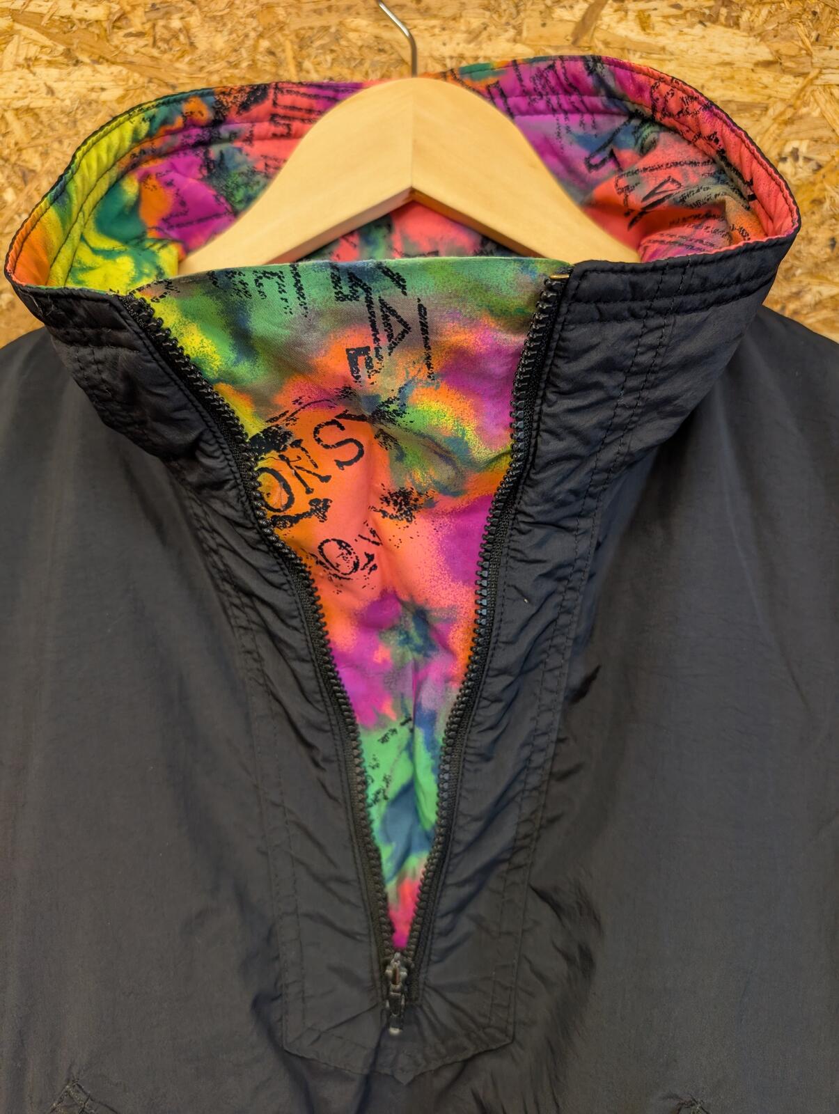 Vintage Kappa Smock Jacket XL Men Black Pink 90s Shell Made Italy Rave 1/4 Zip