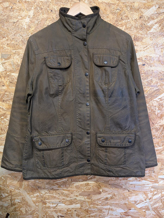 Barbour Utility Jacket Women Size 16 Khaki Green Wax Cotton Coat International