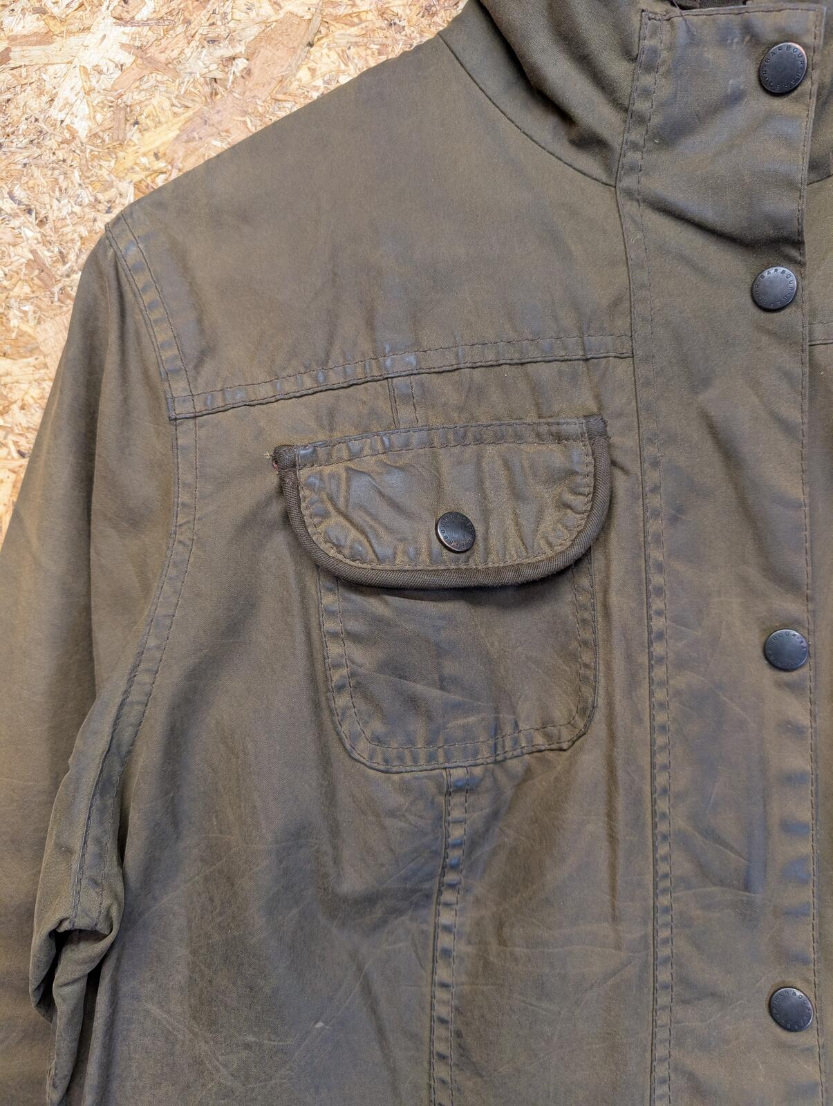 Barbour Utility Jacket Women Size 16 Khaki Green Wax Cotton Coat International