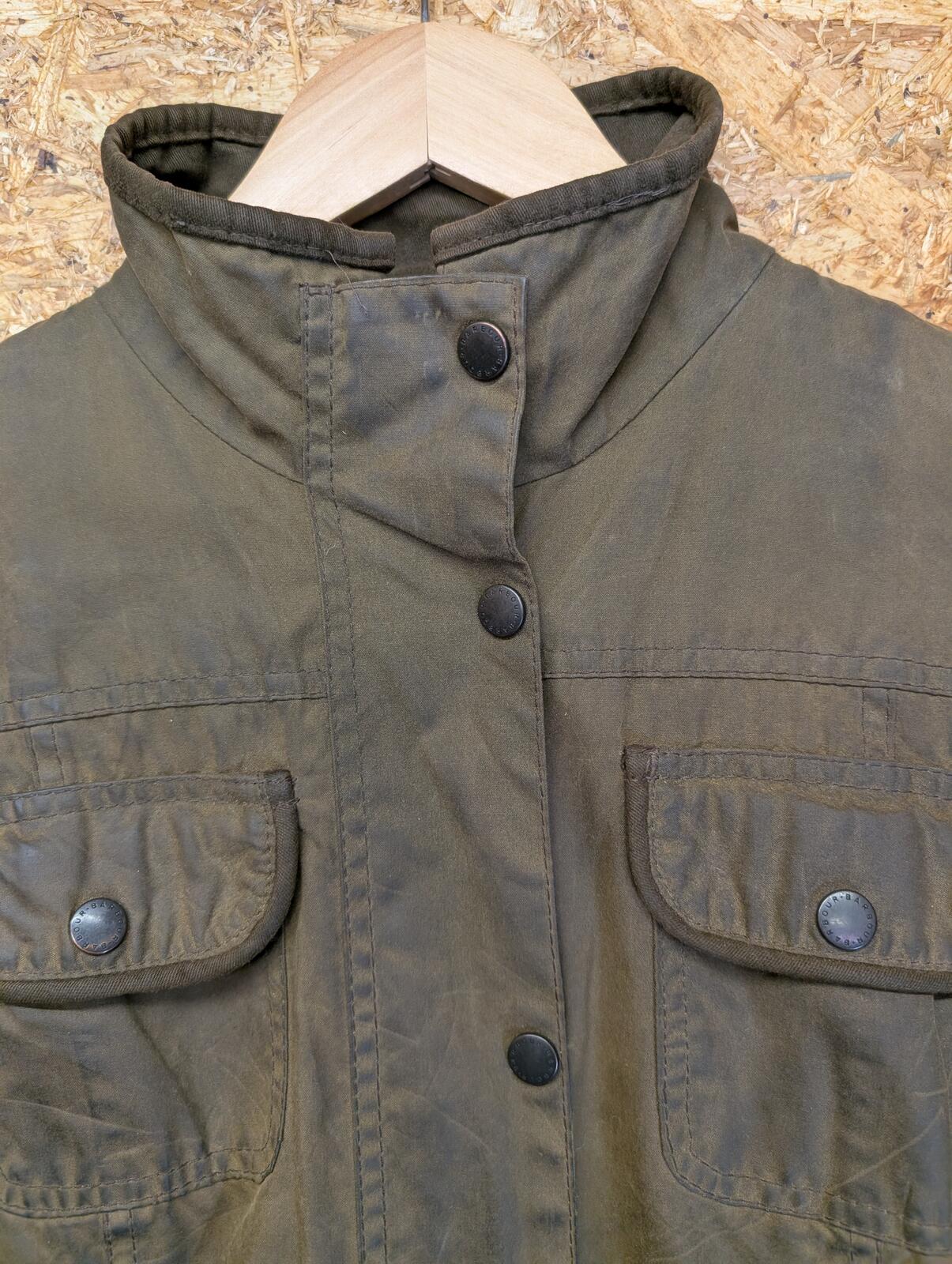 Barbour Utility Jacket Women Size 16 Khaki Green Wax Cotton Coat International