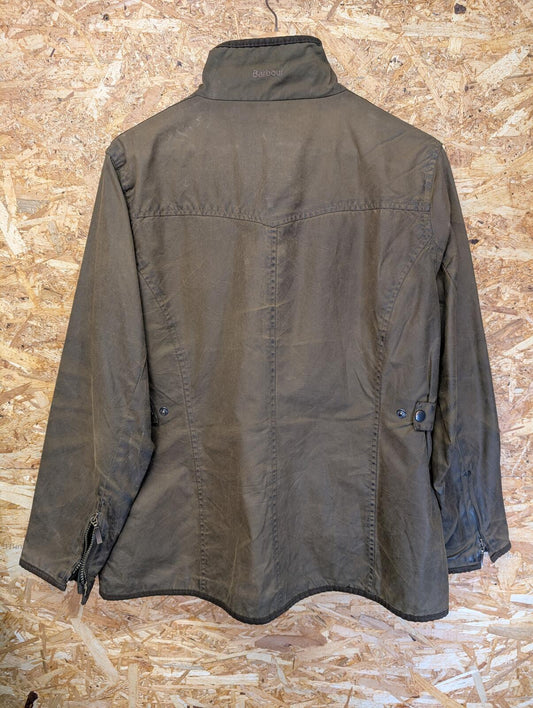 Barbour Utility Jacket Women Size 16 Khaki Green Wax Cotton Coat International
