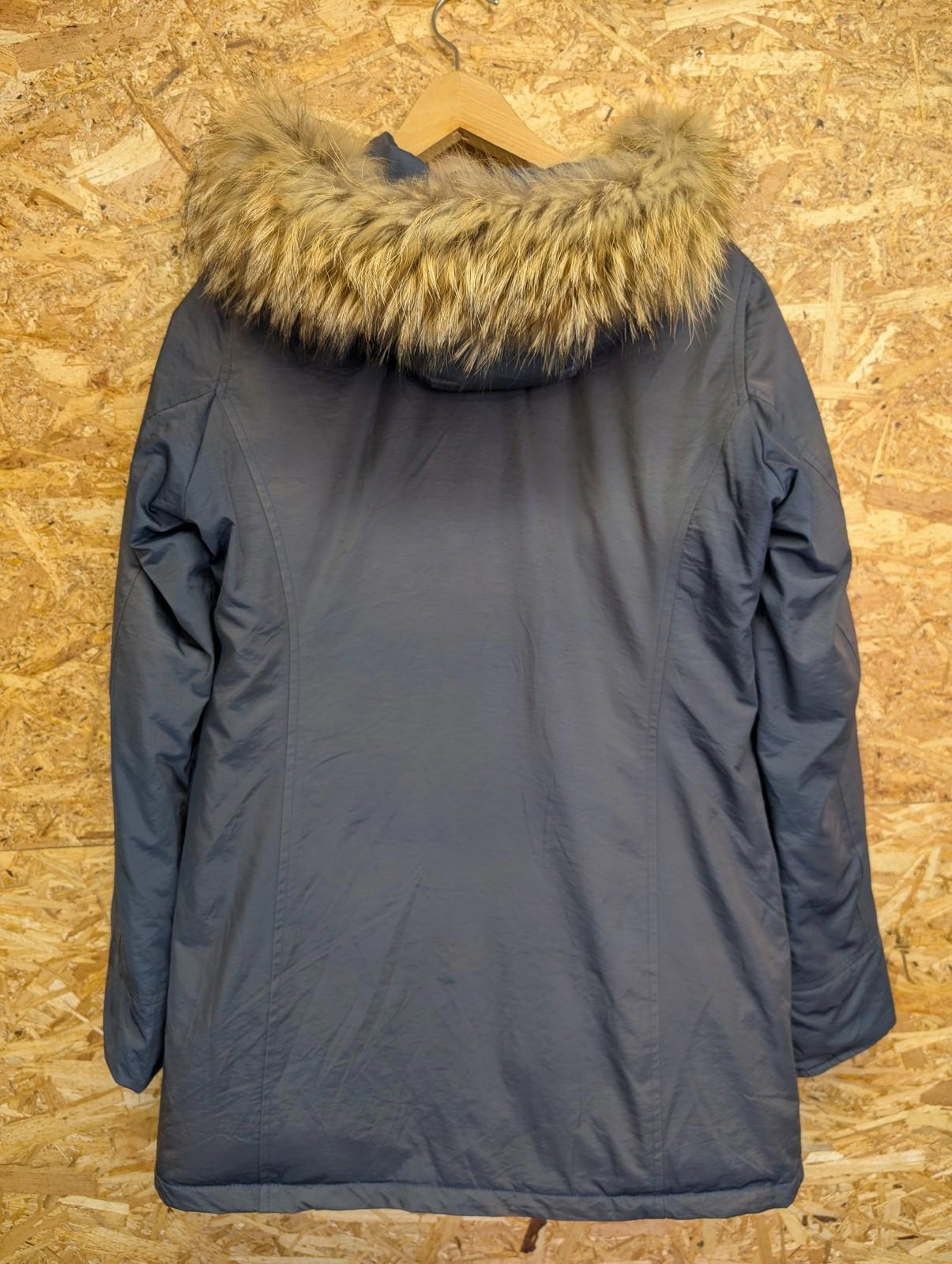 Woolrich Ramar Arctic Parka Medium Women Fur Trim Hooded Jacket Blue Winter Warm