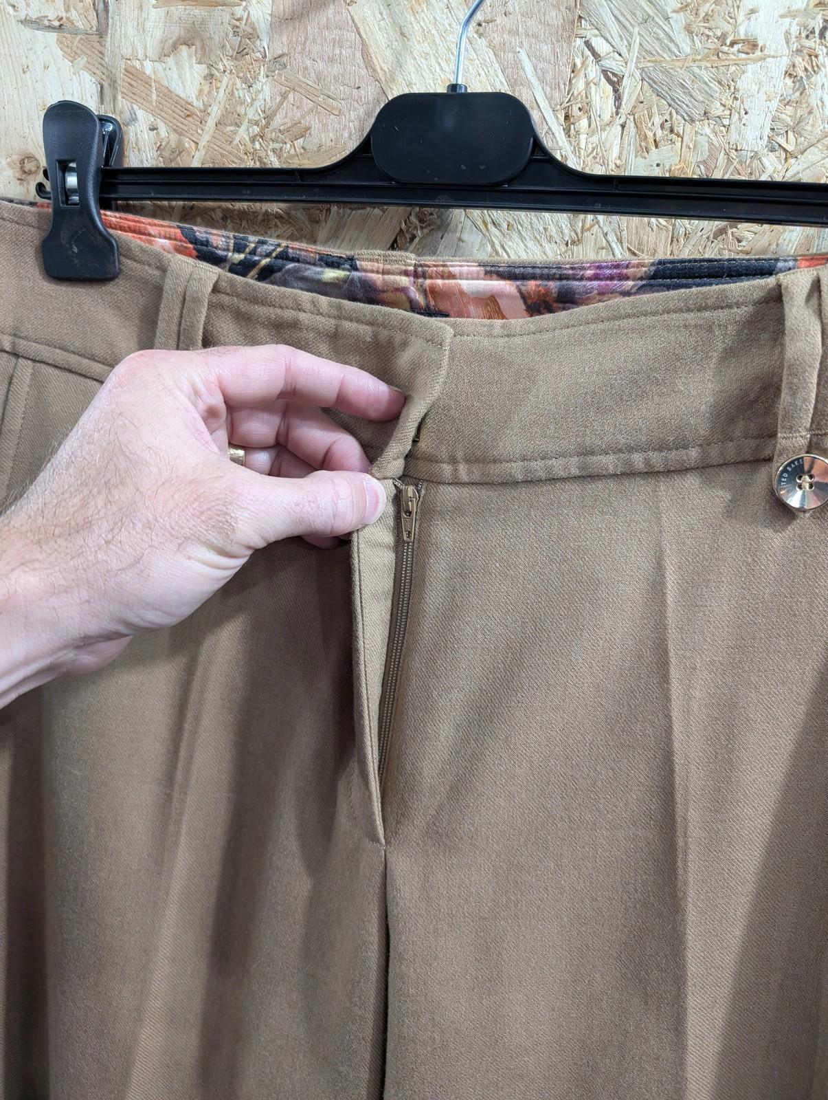 Ted Baker Trousers Women UK 4 W30 L30 Size Wool Blend Wide Leg Beige Tan Roma