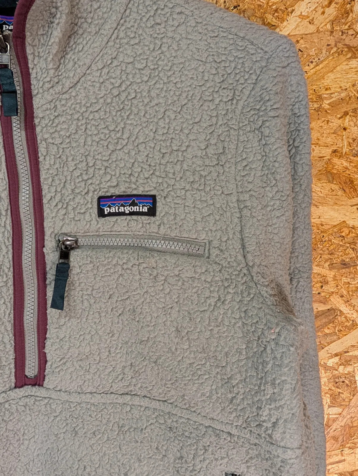 Patagonia Retro Pile Fleece Marsupial Pullover Womens Small Grey Purple 1/4 Zip