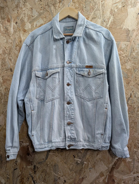 Vintage Wrangler Denim Jacket Mens Large Light Blue Denim Button Up Western