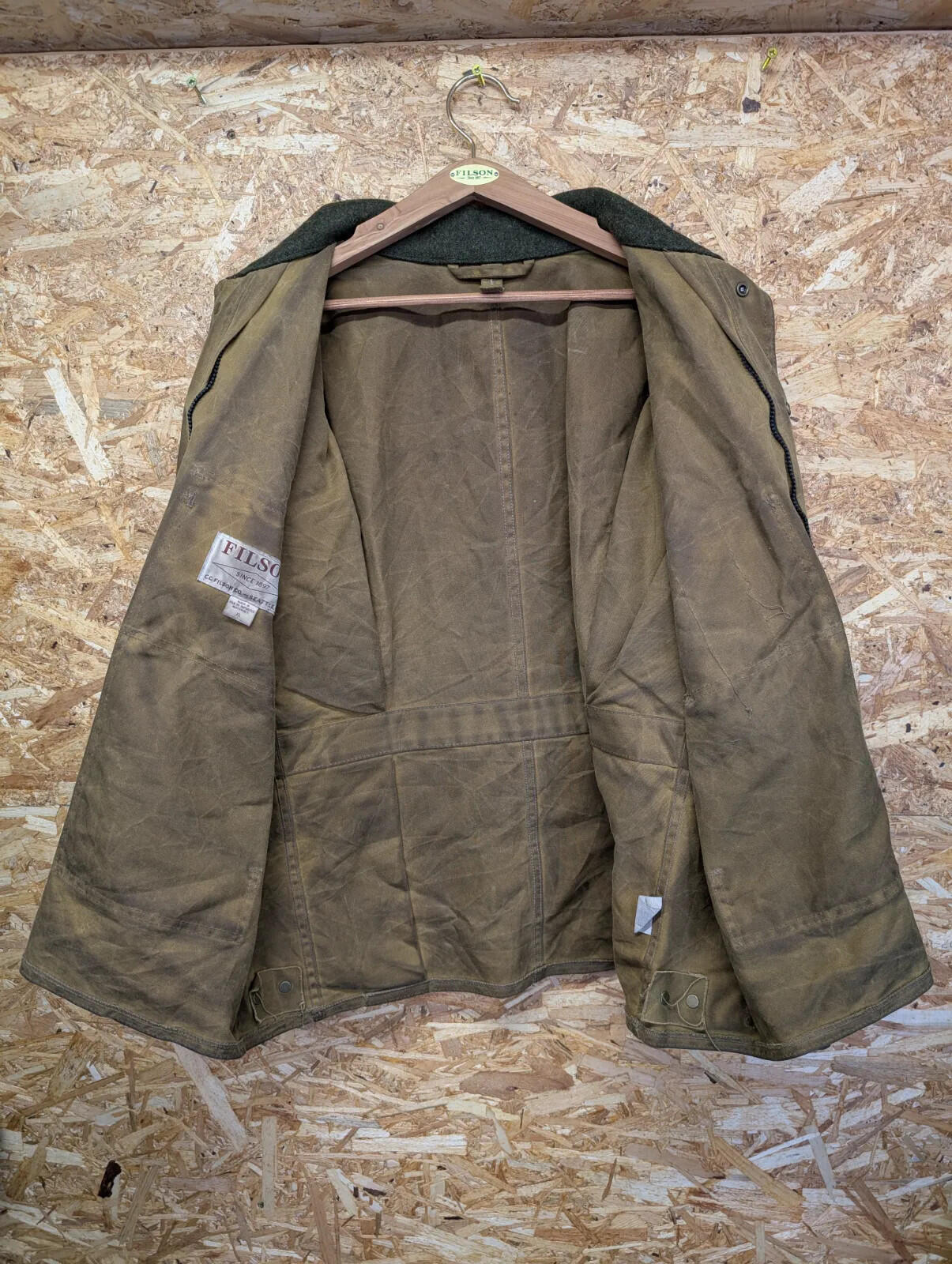 Filson Tin Cloth Cruiser Jacket Men XL Brown Snap USA Oil Waxed Packer Mackinaw
