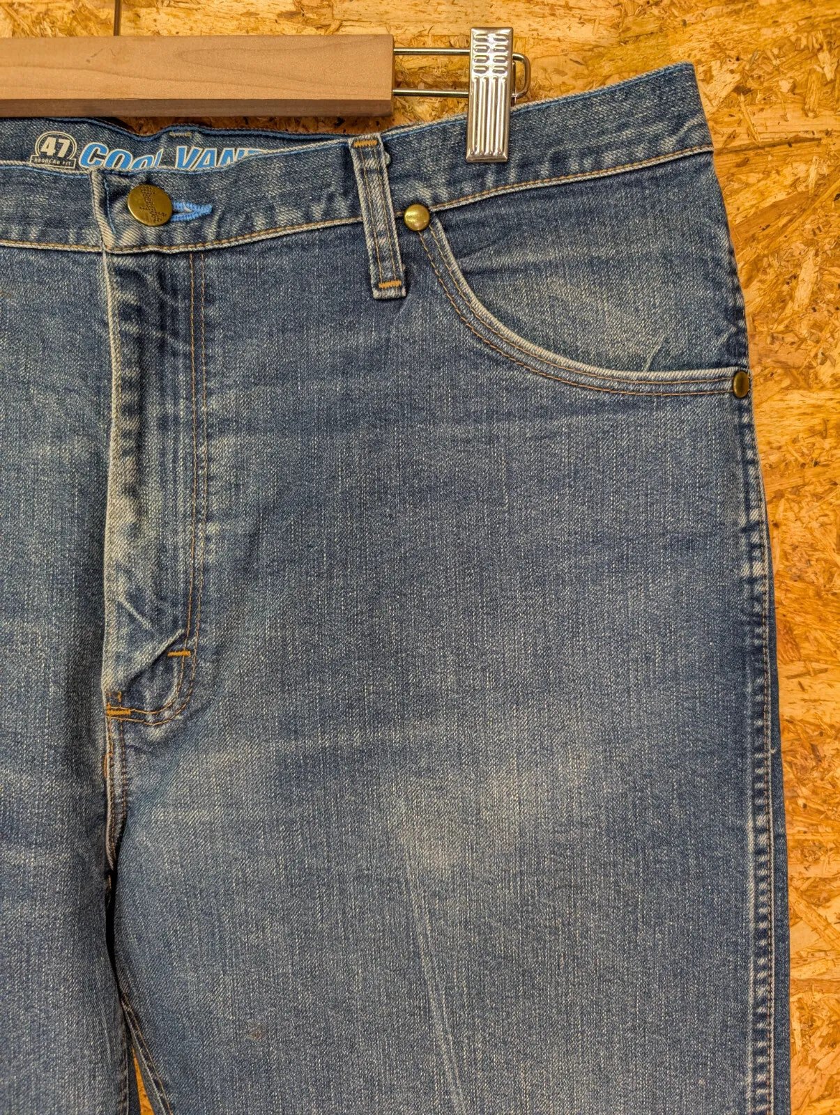 Wrangler 47 Cool Vantage Jeans W36 L38 Mid Blue Wash Denim Straight Zip Vintage
