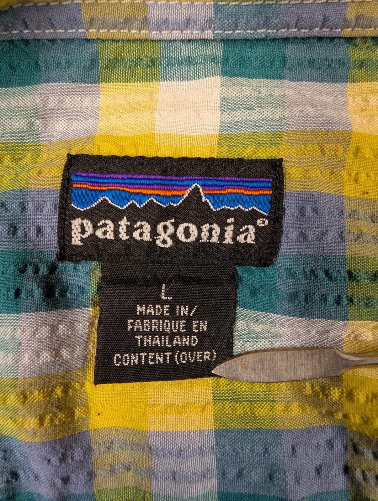 Vintage Patagonia Pocket Shirt Large Blue Yellow Plaid Check Lightweight L/S 90s