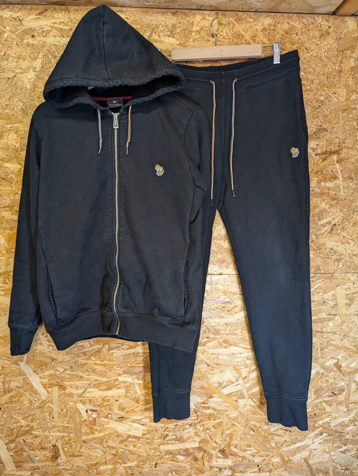 Paul Smith Tracksuit Set Mens Small Black Organic Cotton Full Zip Hooded Logo PS