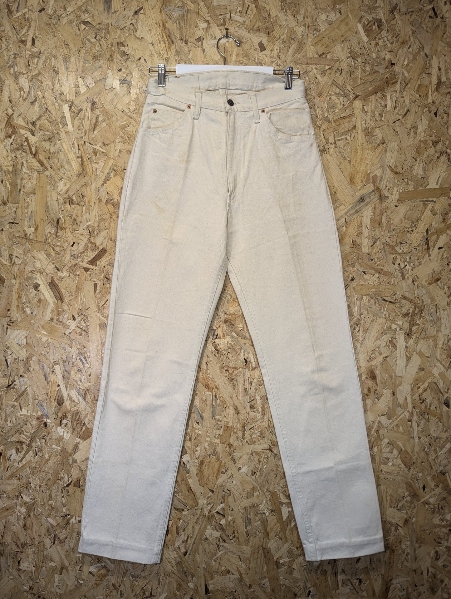 Levis Vintage 80s 505 0241 Cream Jeans High Waisted Straight Leg Tall W30 L35