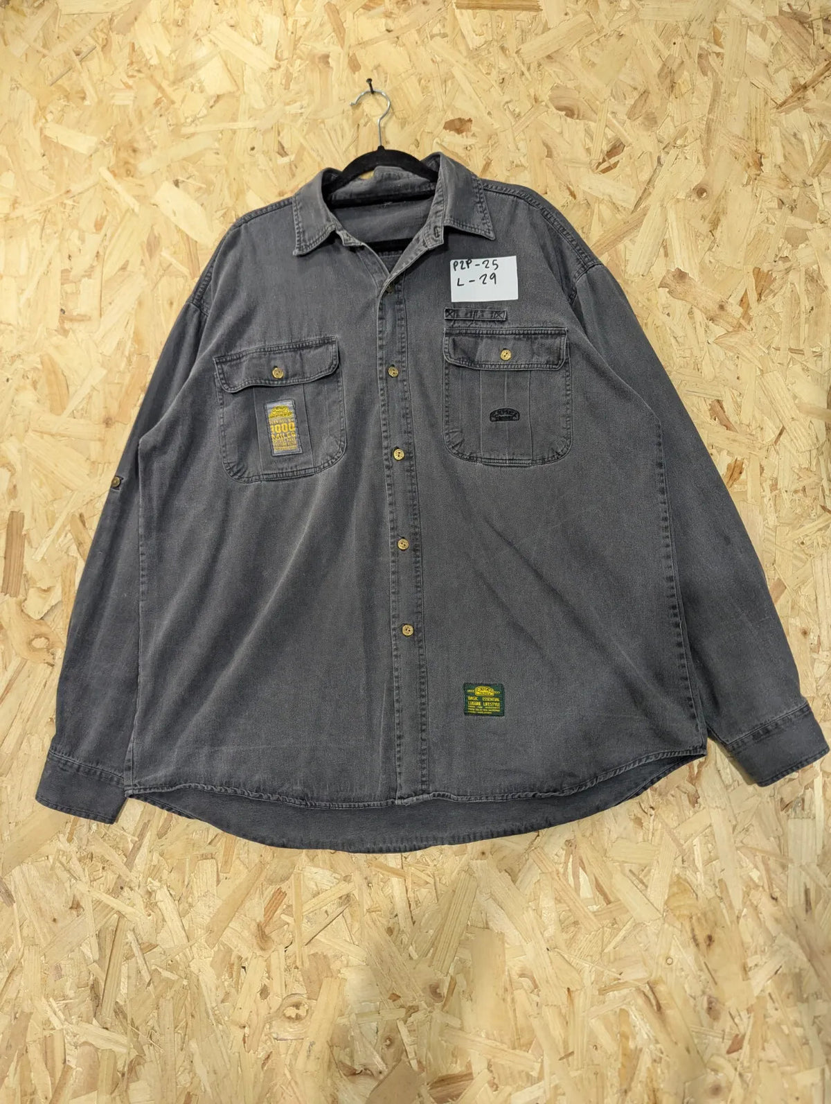 Vintage Camel Overshirt Mens XL Grey Canvas Button Workwear Utility Workwear 80s