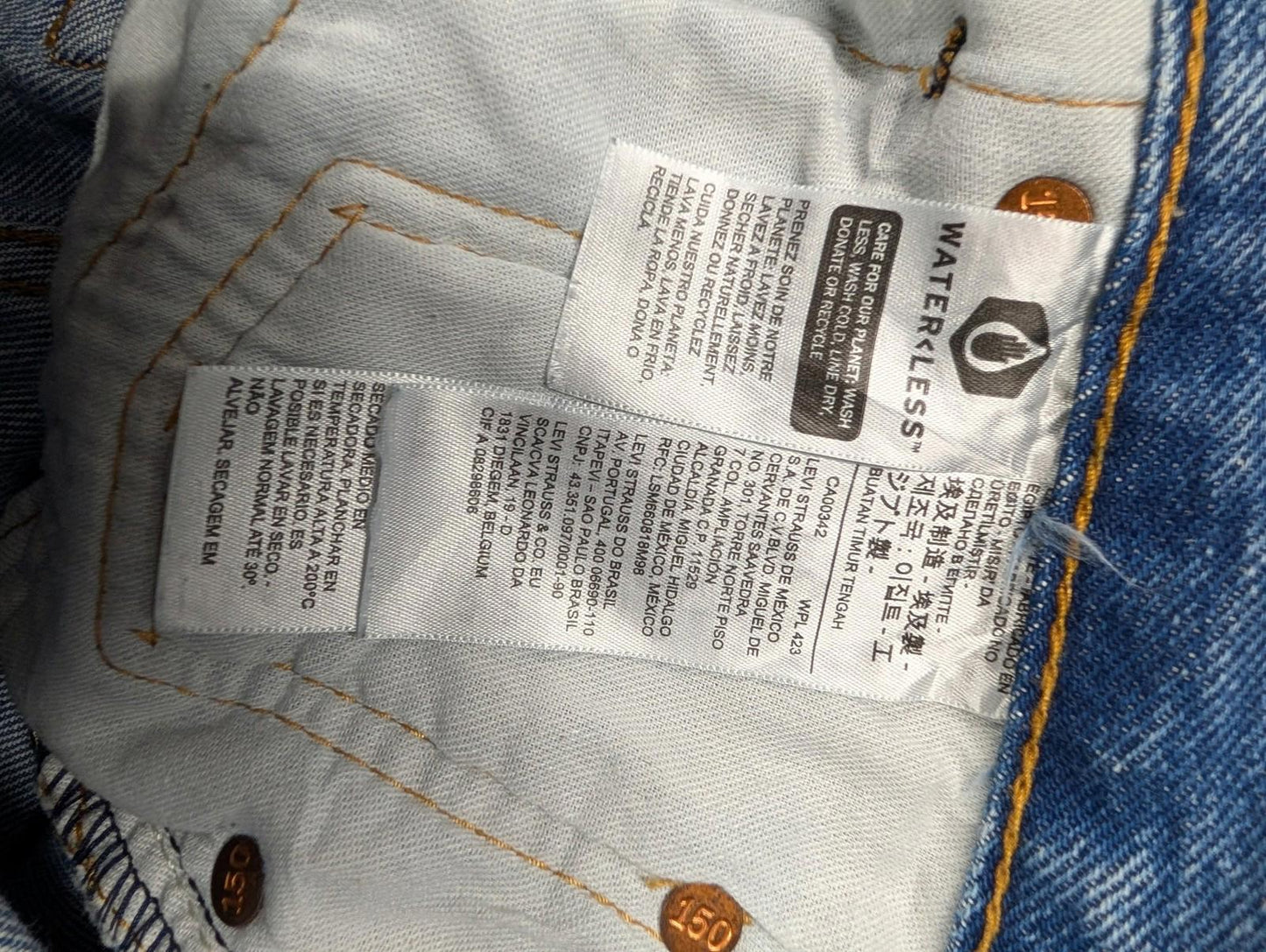 Levis 501 Jeans Womens W29 L32 150th Anniversary Patchwork Peace Blue Denim