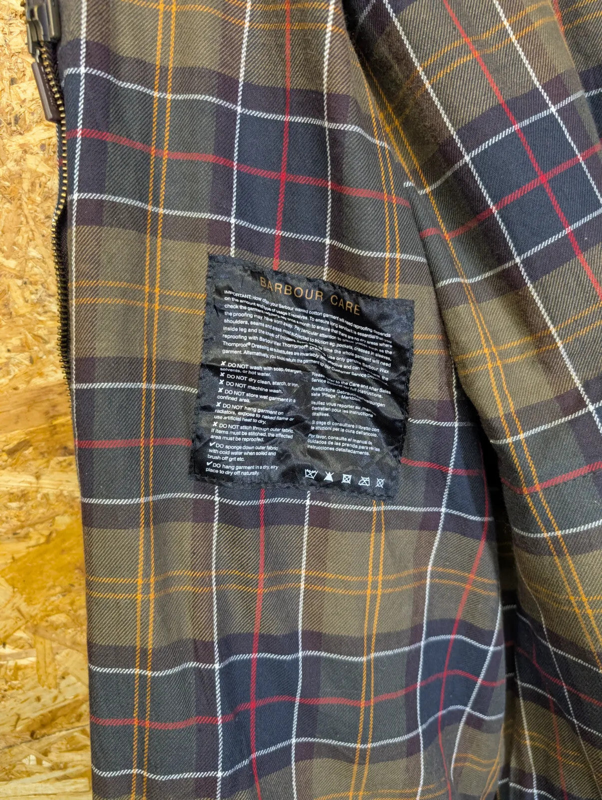 Barbour Classic Beaufort Wax Jacket Mens Large C44 Olive Green Cotton Tartan