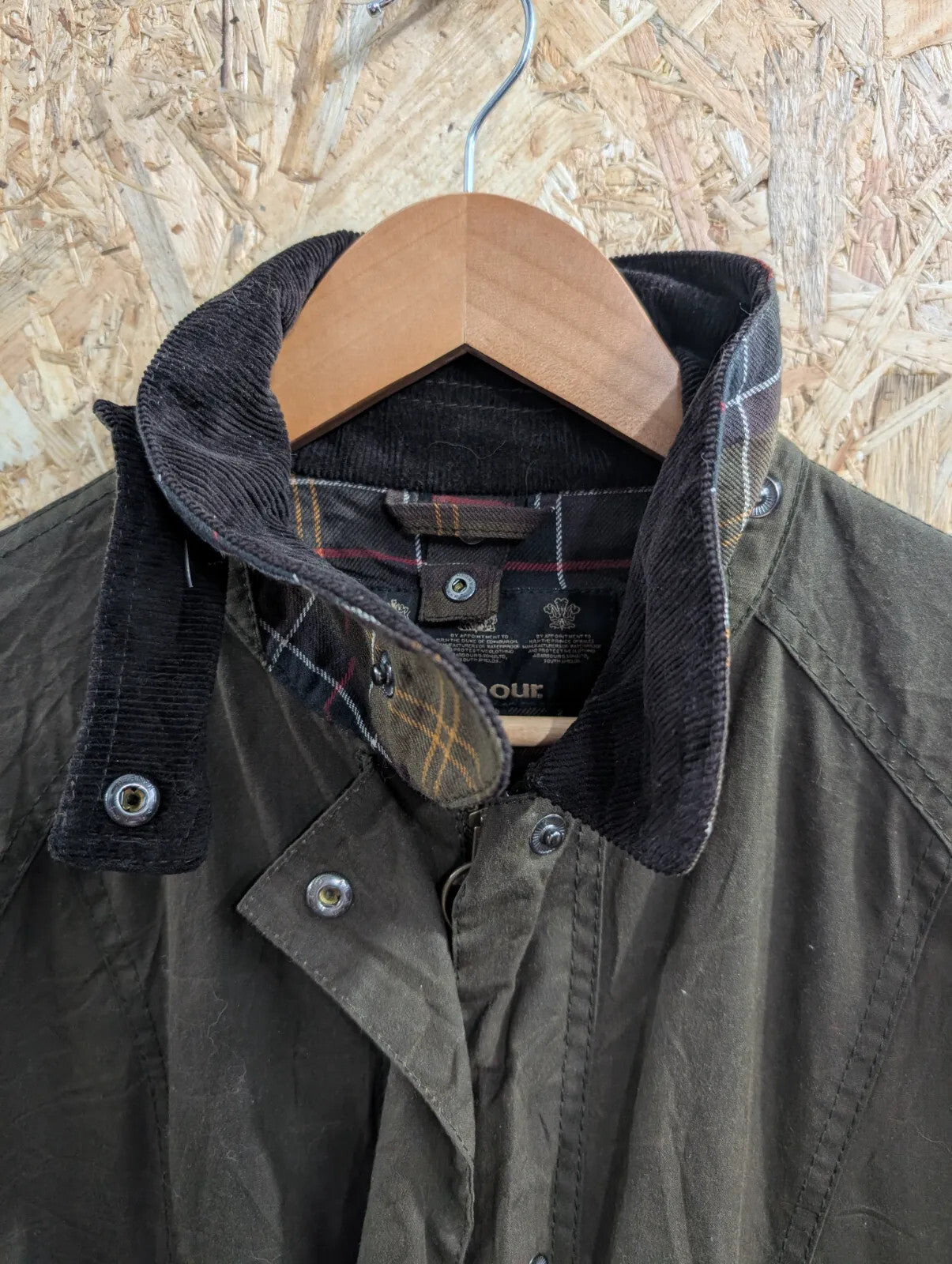 Barbour Classic Beadnell Wax Jacket Womens Size 16 Olive Green Waxed Cotton Full
