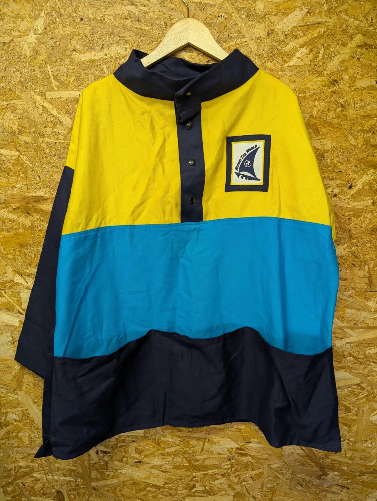 Vintage Smock Company Pullover Oversized Medium Yellow Blue Twill Nautical 1992