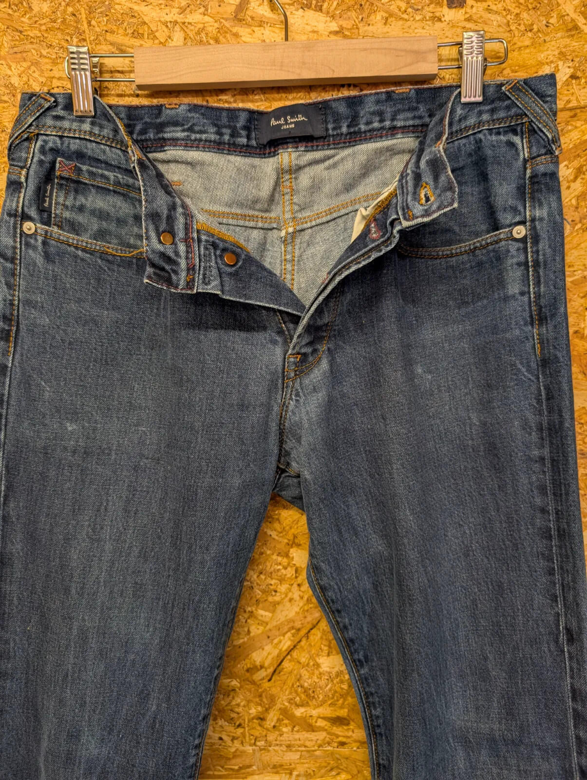 Paul Smith Jeans Mens W32 L34 Blue Denim Slim Straight 400M Button Leather Patch