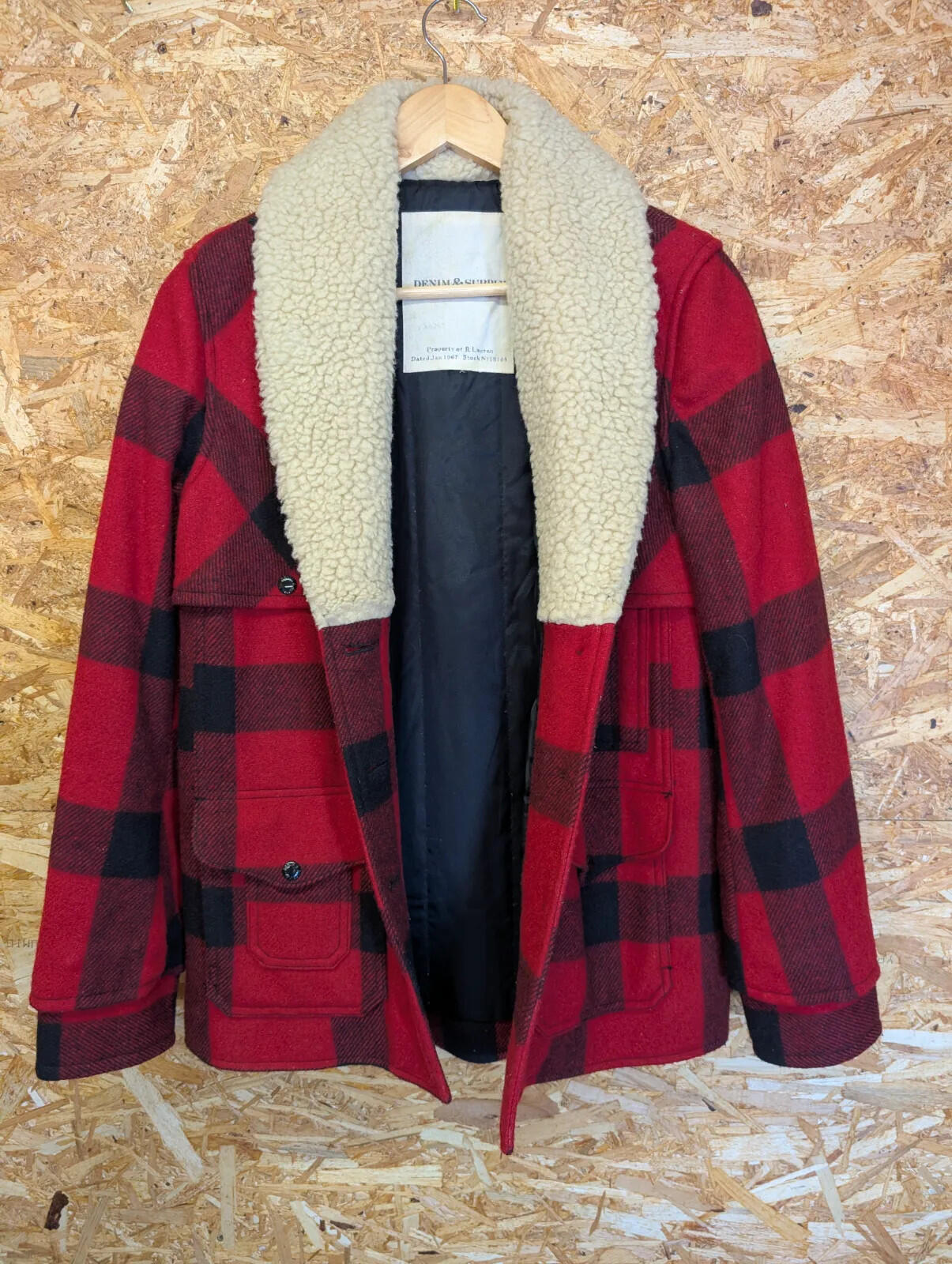 Ralph Lauren Denim & Supply Jacket Mens S Mackinaw Red Wool Buffalo Plaid Sherpa
