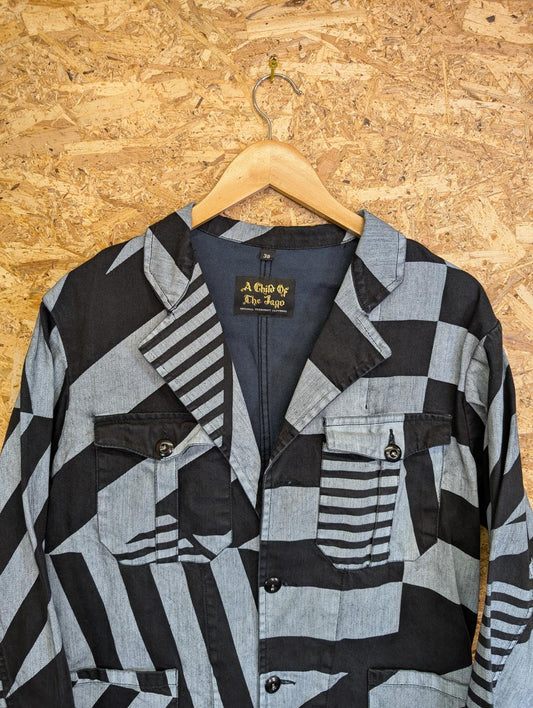 Child Of Jago Denim Jacket Small 38 Black White Grey Abstract Pattern