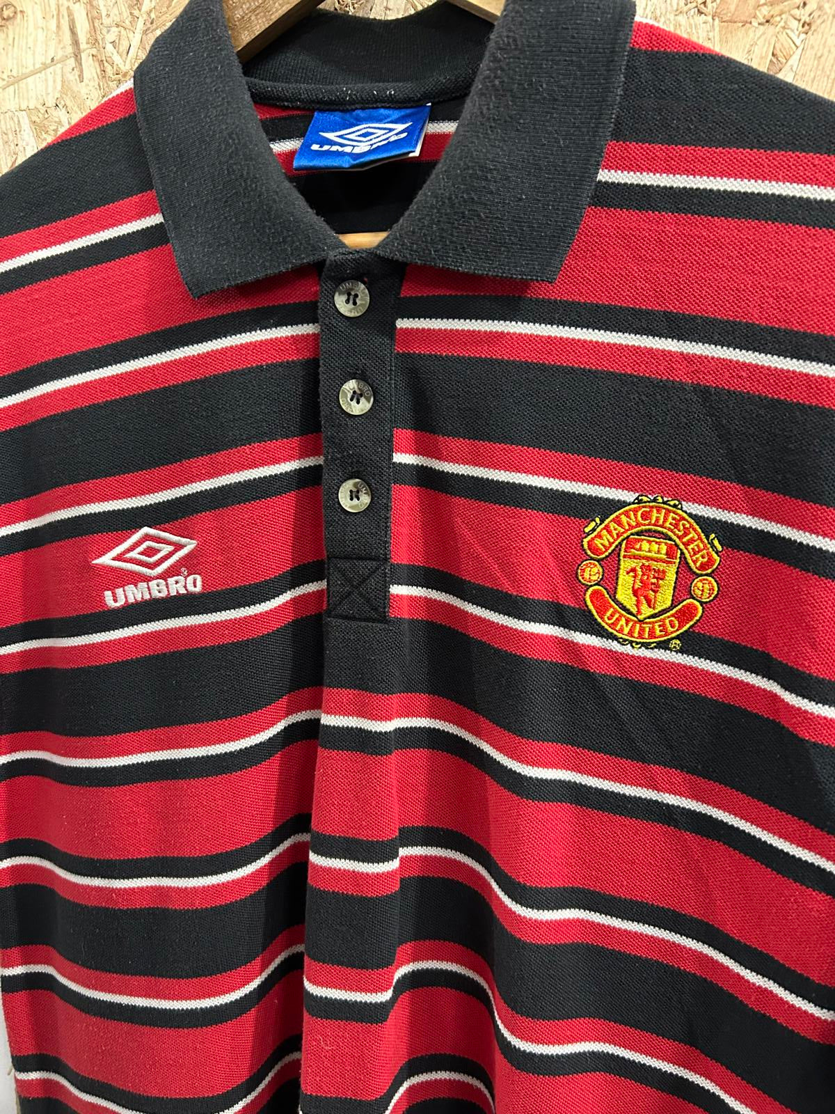 Manchester United Large Polo Shirt 90s Training Football Umbro Vintage Jersey