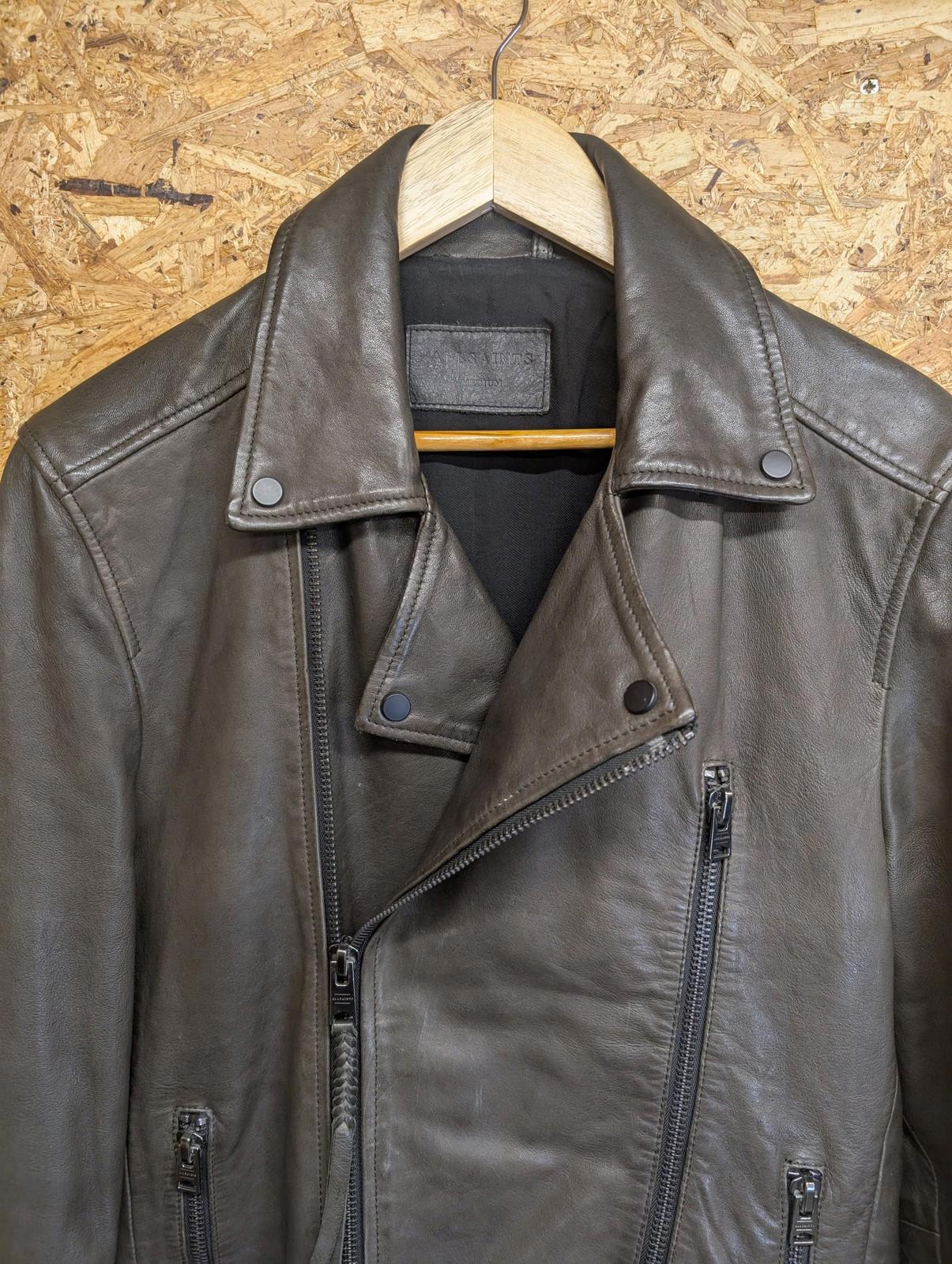 AllSaints Leather Biker Jacket Medium Men Brown Biker Cafe Racer Rockabilly Zips