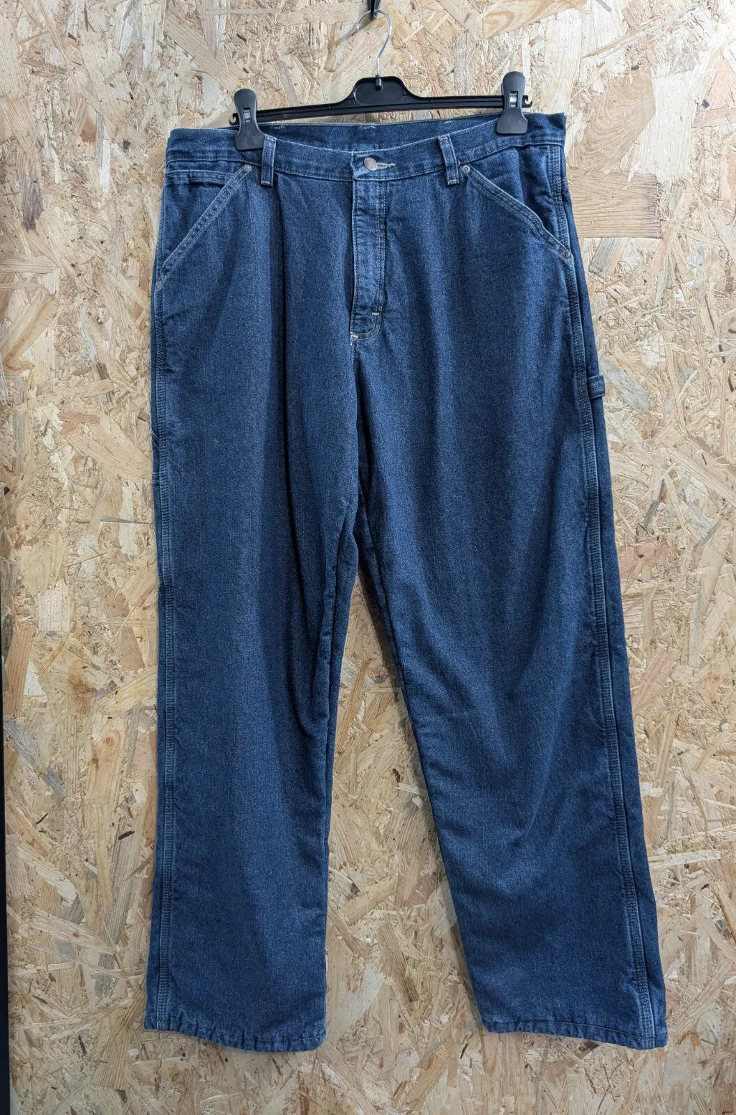 Wrangler Cargo Jeans Mens W34 L32 Blue Denim Workwear Carpenter Fleece Lined