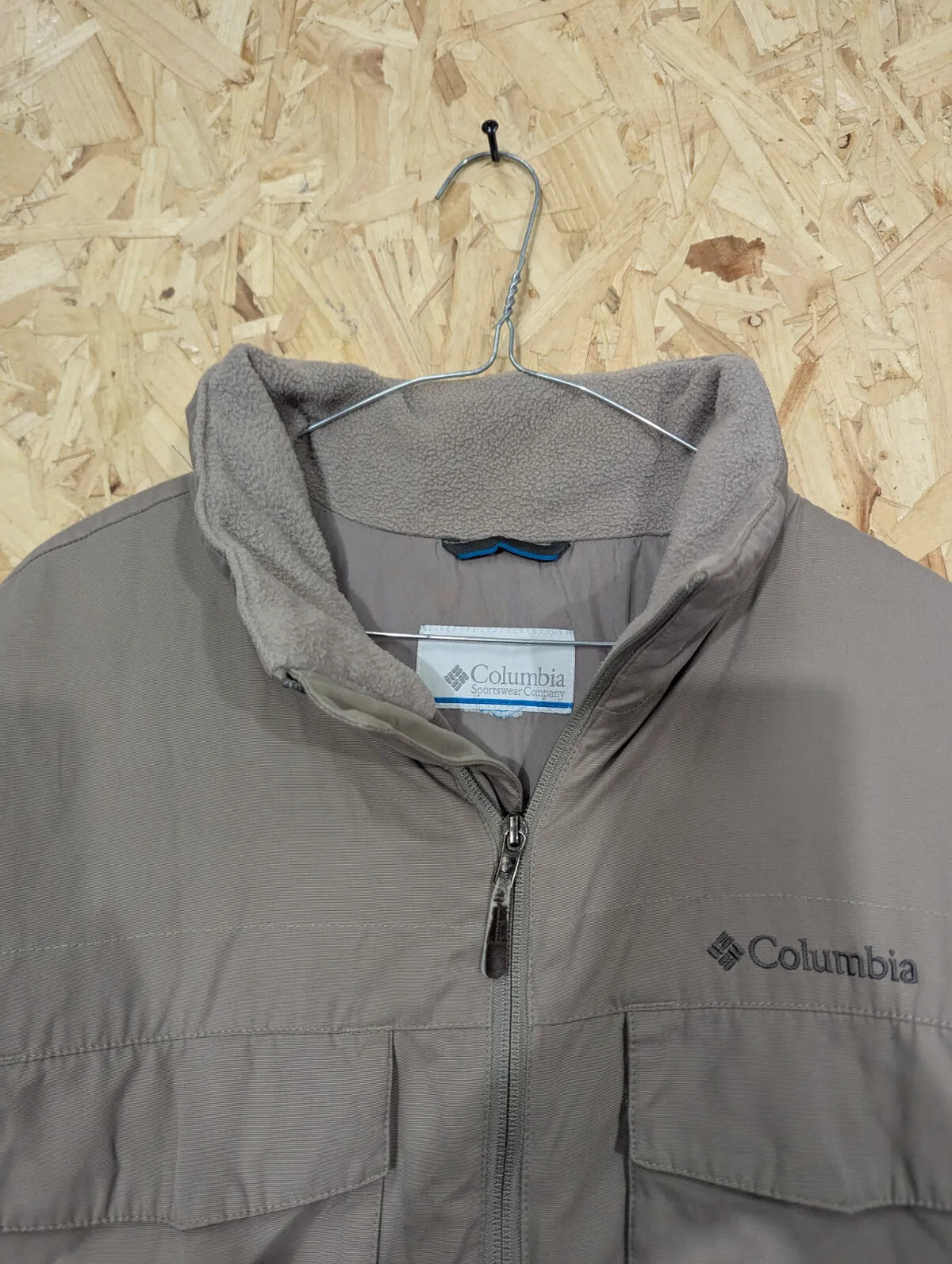 Columbia Fleece Lined Jacket Mens Large Beige Grey Omni Shield Walking Hiking