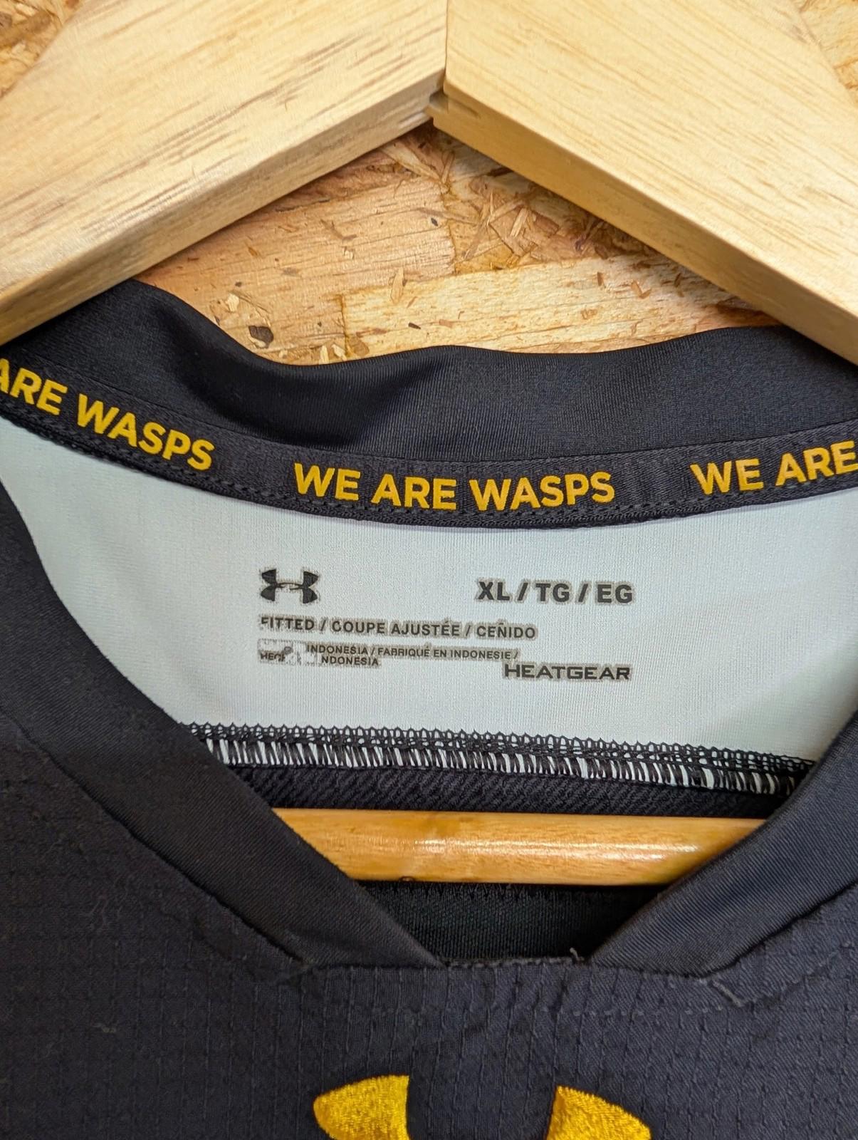 Wasps Pro Rugby Shirt Men XL HeatGear Black Vodafone Sponsor Under Armour London