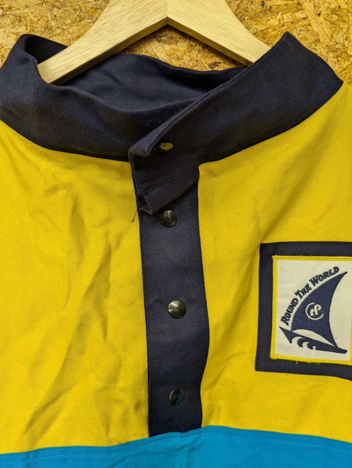 Vintage Smock Company Pullover Oversized Medium Yellow Blue Twill Nautical 1992