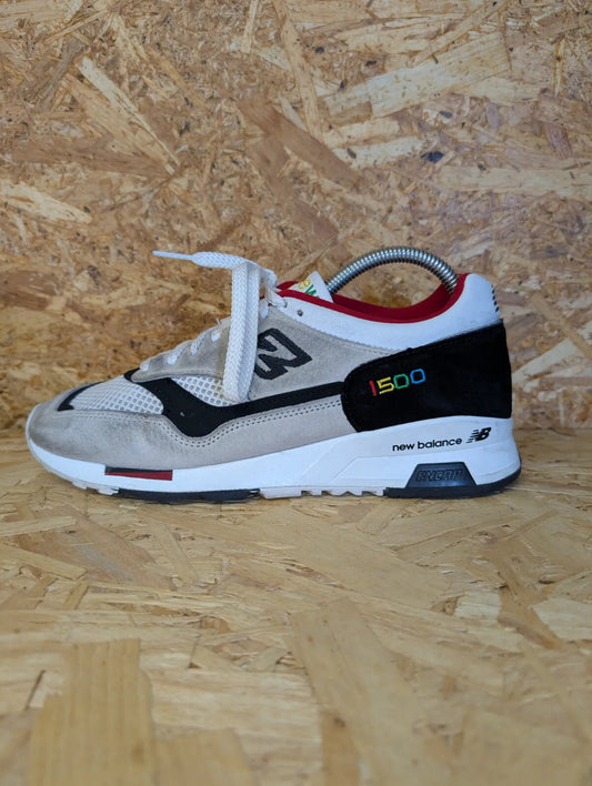 New Balance 1500 PWK Trainers UK 7.5 White Black Grey Red Suede Lace Rainbow