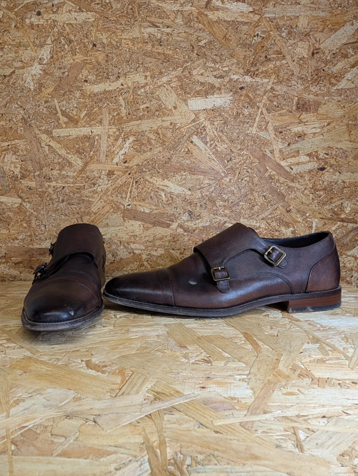 Dune Scope Double Monk Strap Shoes Mens UK 11 EU 45 Brown Leather Smart Dress