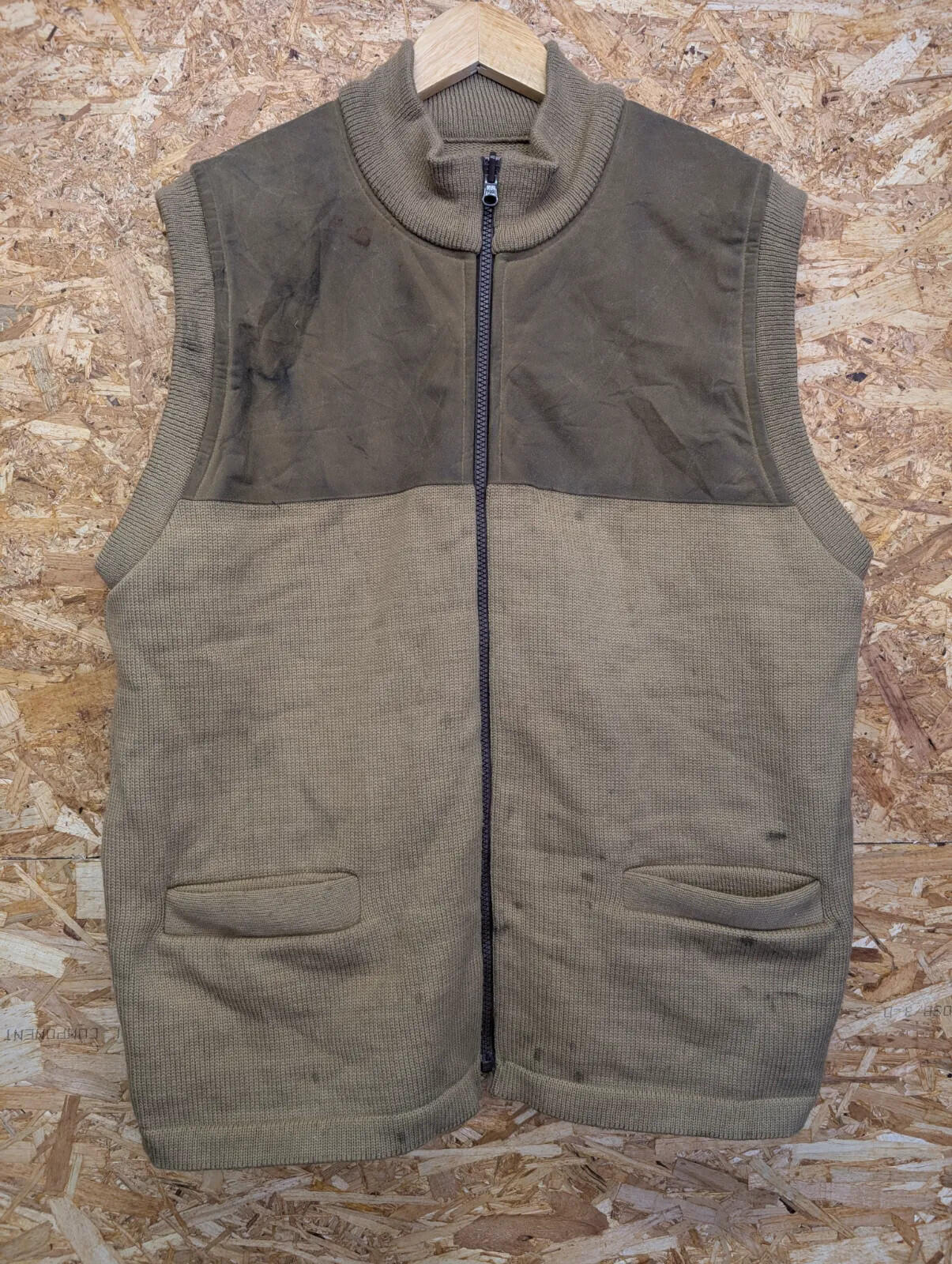 Filson 705 Knit Gilet Mens Large Brown Wool Cotton Full Zip Mock Neck Outdoor