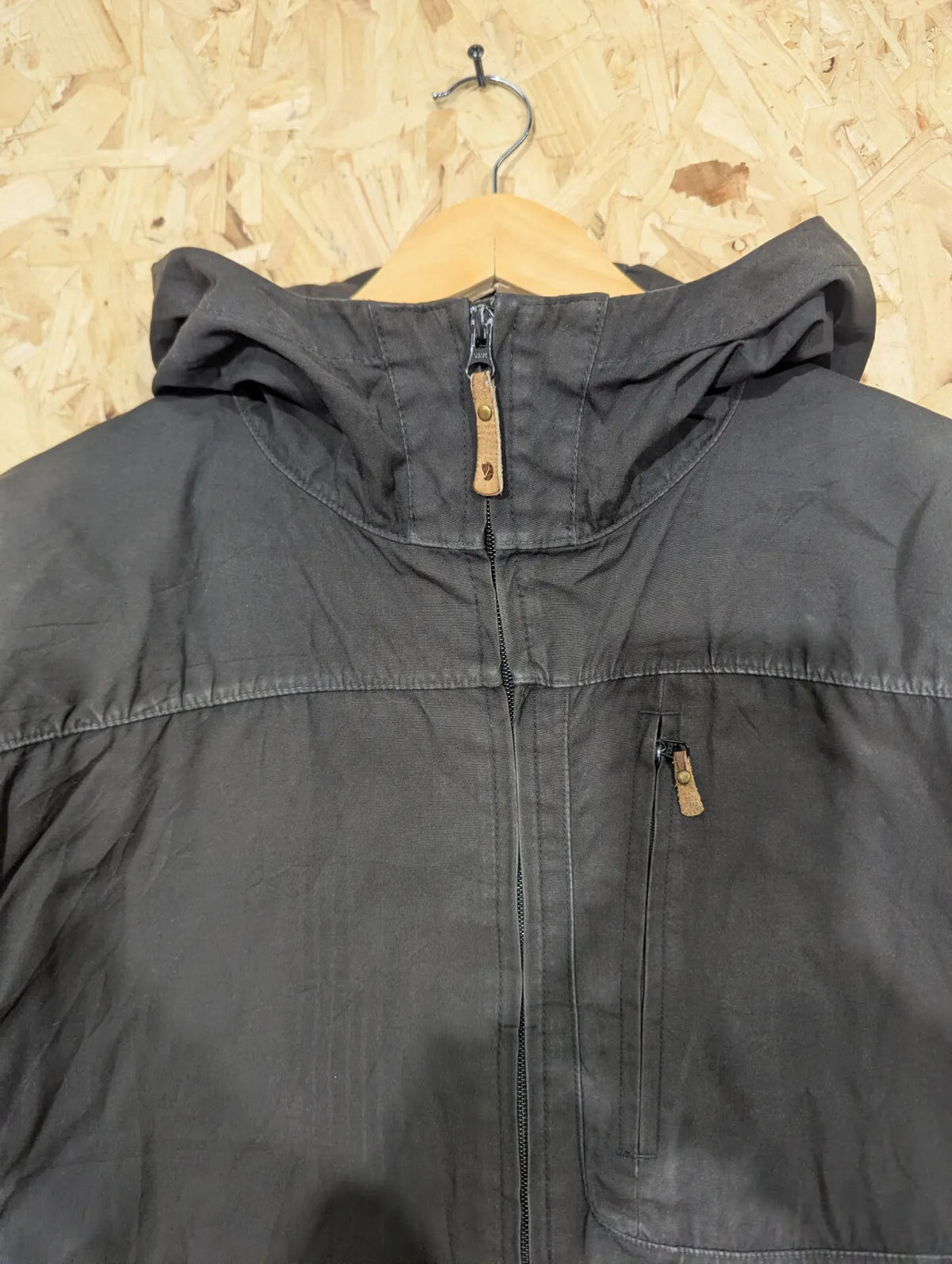 Fjallraven Sten Jacket Mens XXL Black G1000 Wax Canvas Hooded Pockets Parka
