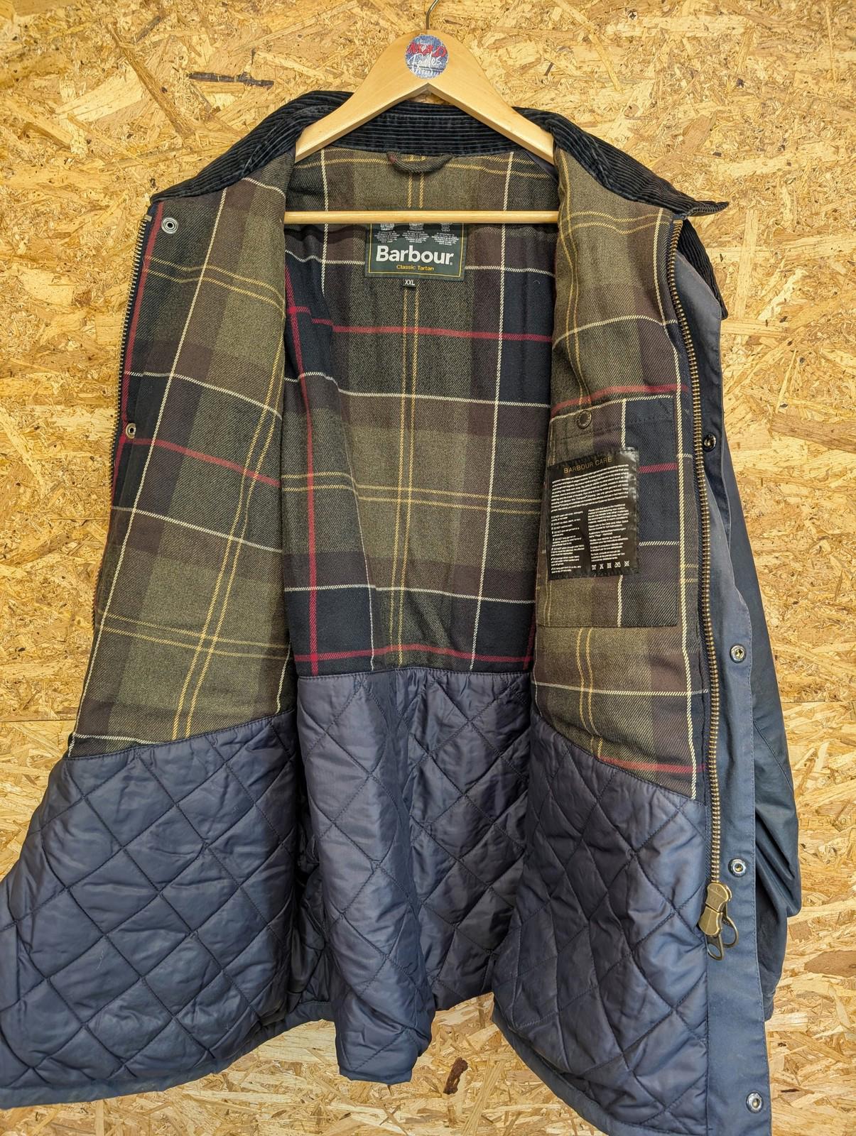 Barbour Rufford Wax Jacket XXL Men Tartan Lined Country Navy Blue Cord Collar