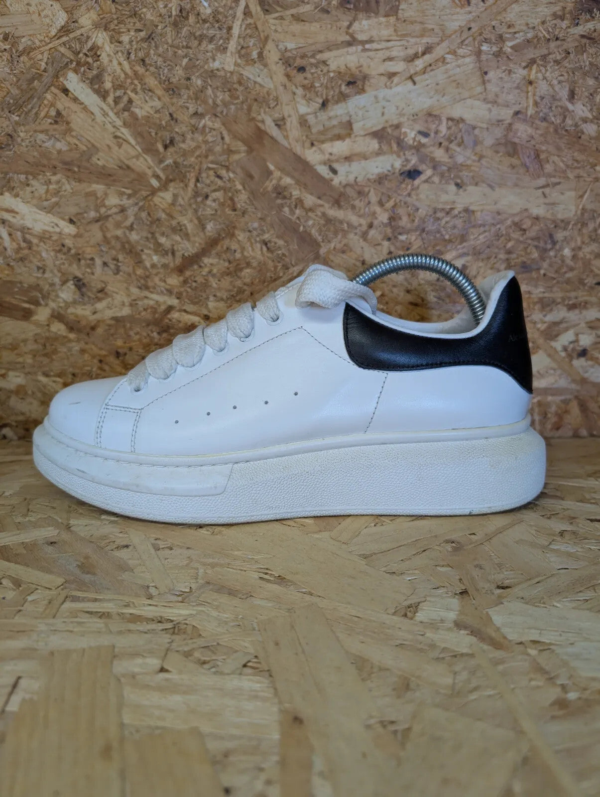 Alexander McQueen Oversized Trainers Womens UK 8 White Black Leather Wedge