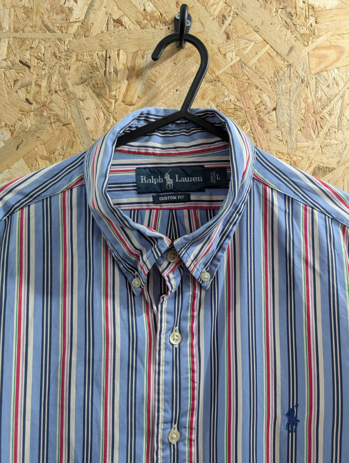 Polo Ralph Lauren Button Up Shirt Men Large Light Blue Cotton Striped Custom Fit