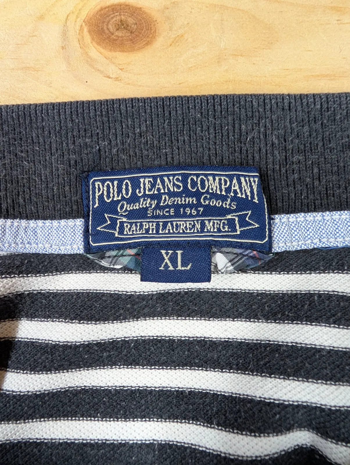 Vintage Ralph Lauren Polo Shirt Men XL Black White Embroidered Cotton Stripe 90s