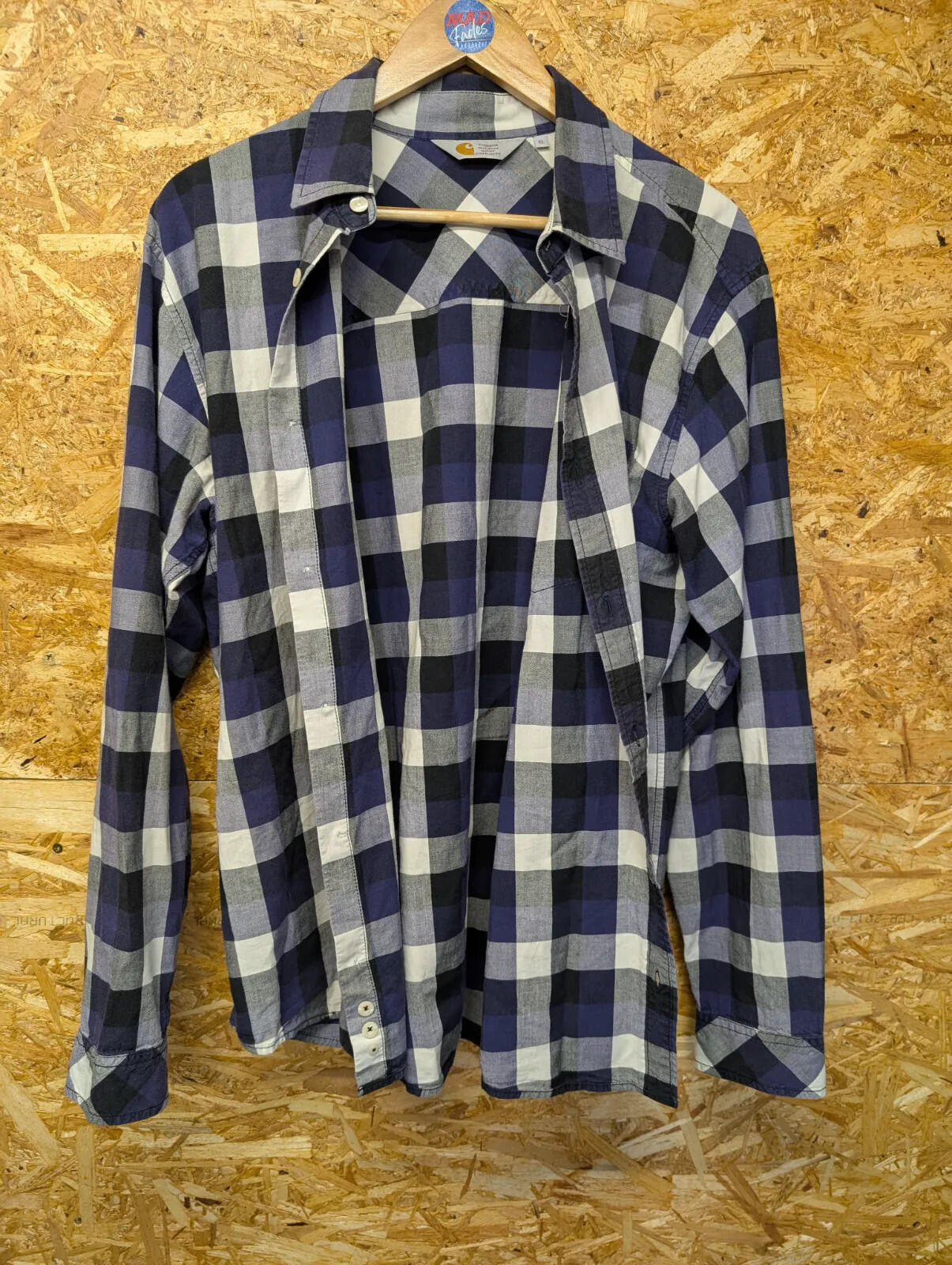 Carhartt Peyton Shirt Mens XL Long Sleeve Blue Purple White Check Cotton Plaid