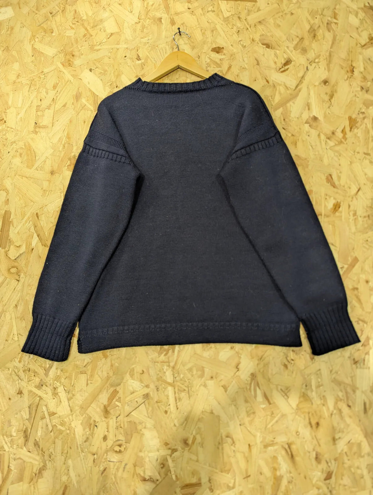 Traditional Guernsey Crew Neck Jumper Womens Large Navy Pure Wool Pullover