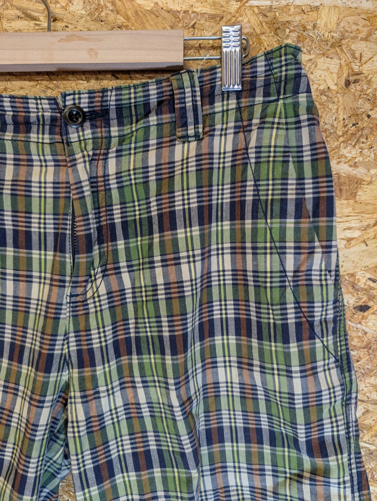 Vintage Tommy Hilfiger Chino Shorts Mens W31 Checked Cotton Plaid Zip Fly 90s