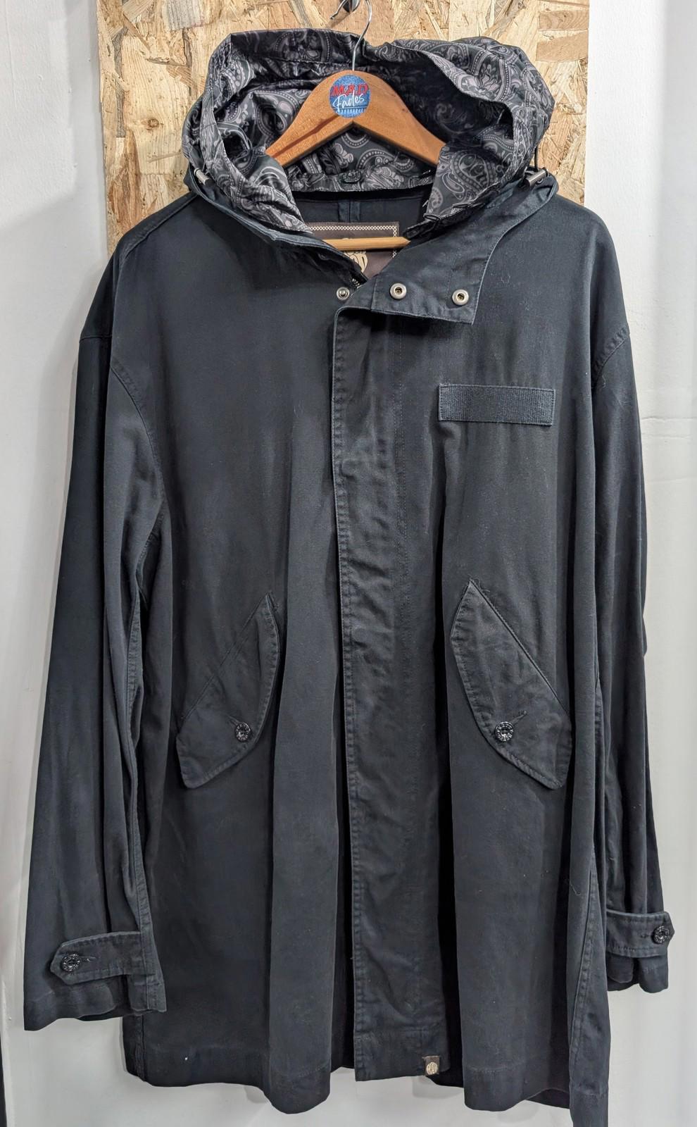 Pretty Green Parka Jacket XL Men Long Paisley Lined Hood Black Gallagher Oasis