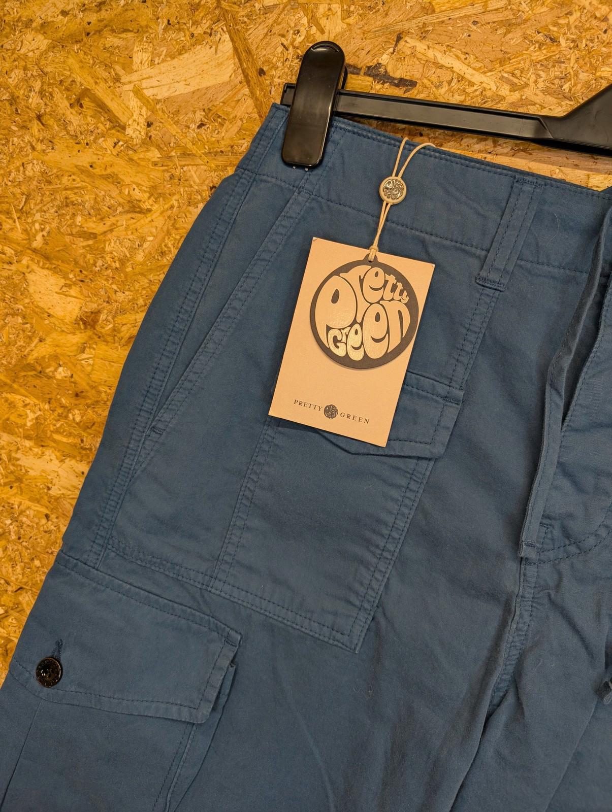 Pretty Green Cargo Shorts W32 Men Drawstring Hem Teal Blue Casual PG Gallagher