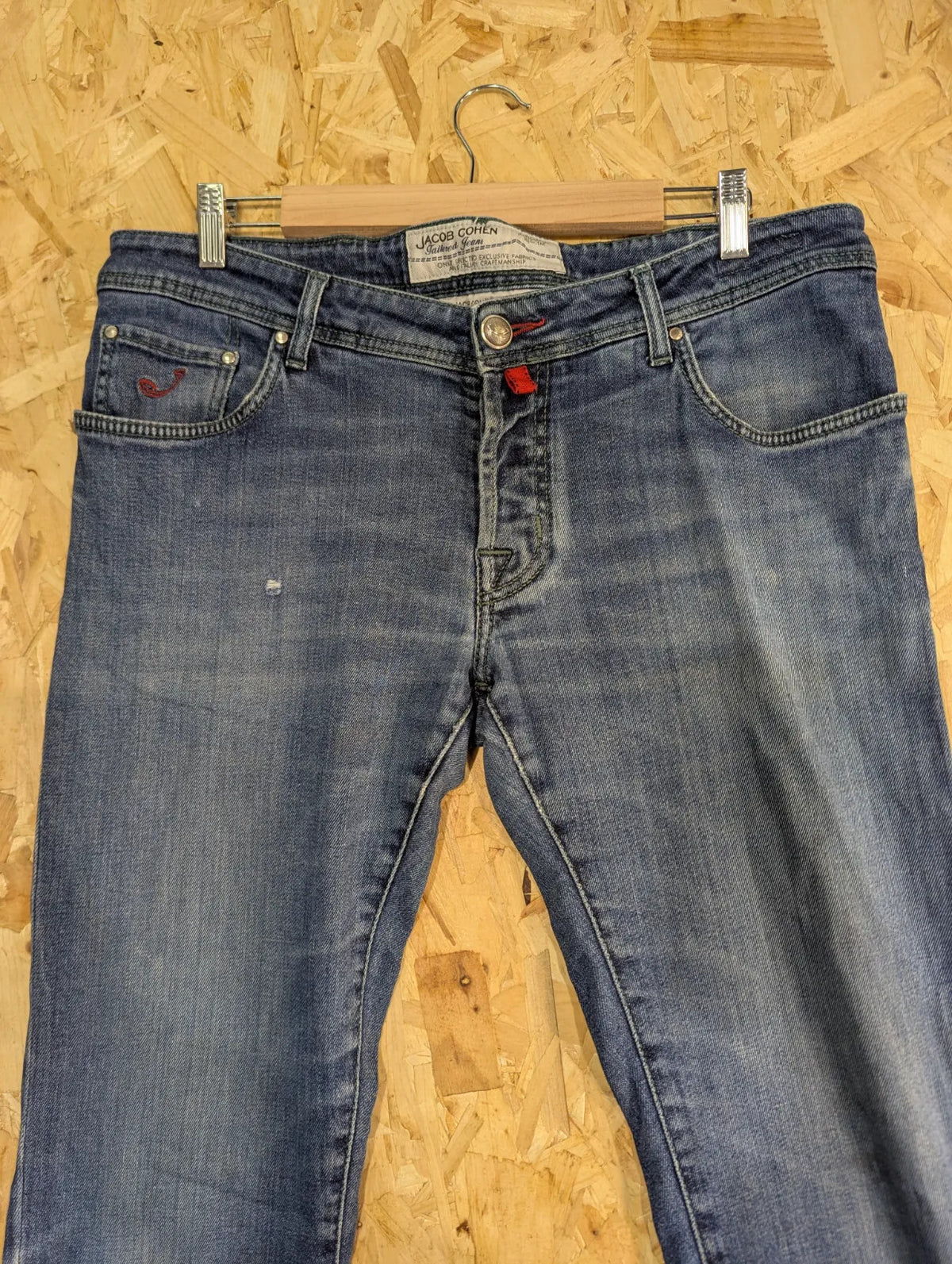 Jacob Cohen Jeans Mens W34 L34 Blue Wash Denim Straight Button Fly Handmade