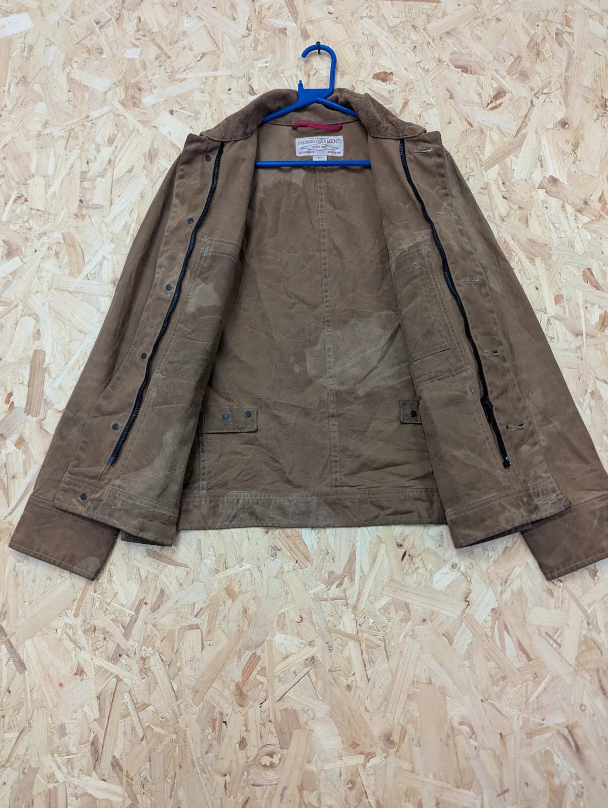 Filson Journeyman Jacket Mens Medium Waxed Brown Cord Collar Tin Cloth USA Made