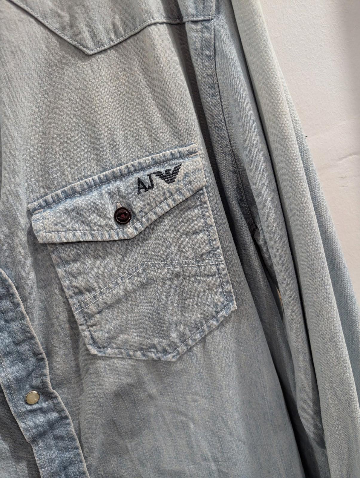 Armani Jeans Shirt Men XL Regular Cotton Button-Up Light Blue Denim Logo Vintage
