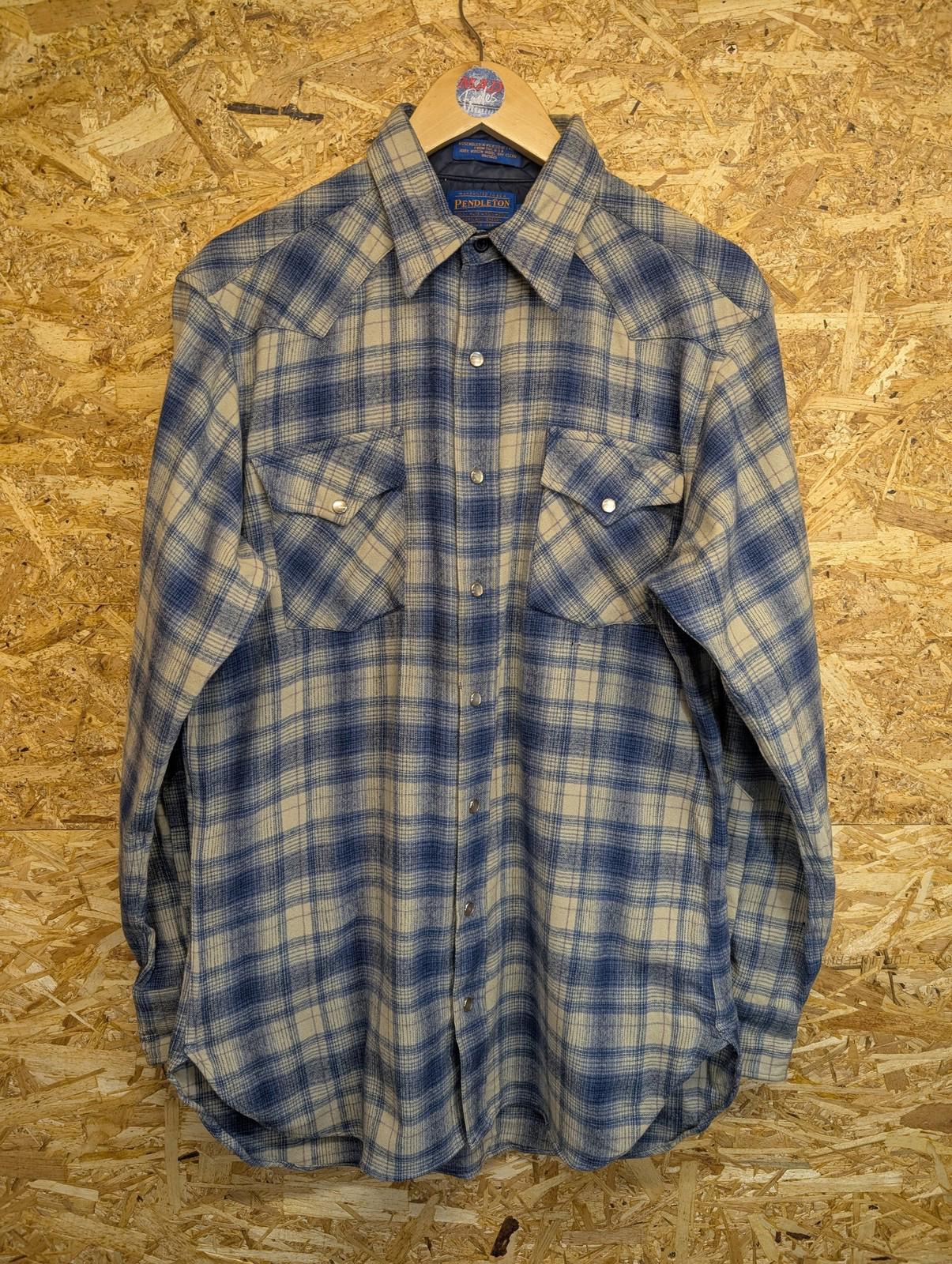 Pendleton Wool Shirt Medium Men Long Sleeve Plaid Western Blue Check Pearl Snap