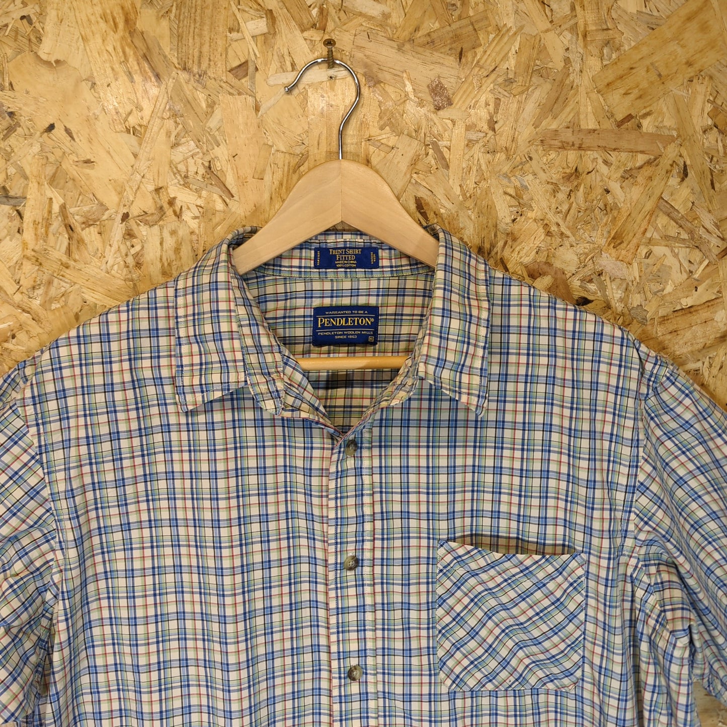 Pendleton USA Vintage 90s Heavy Cotton Shirt Check Plaid Blue Green Cream XL